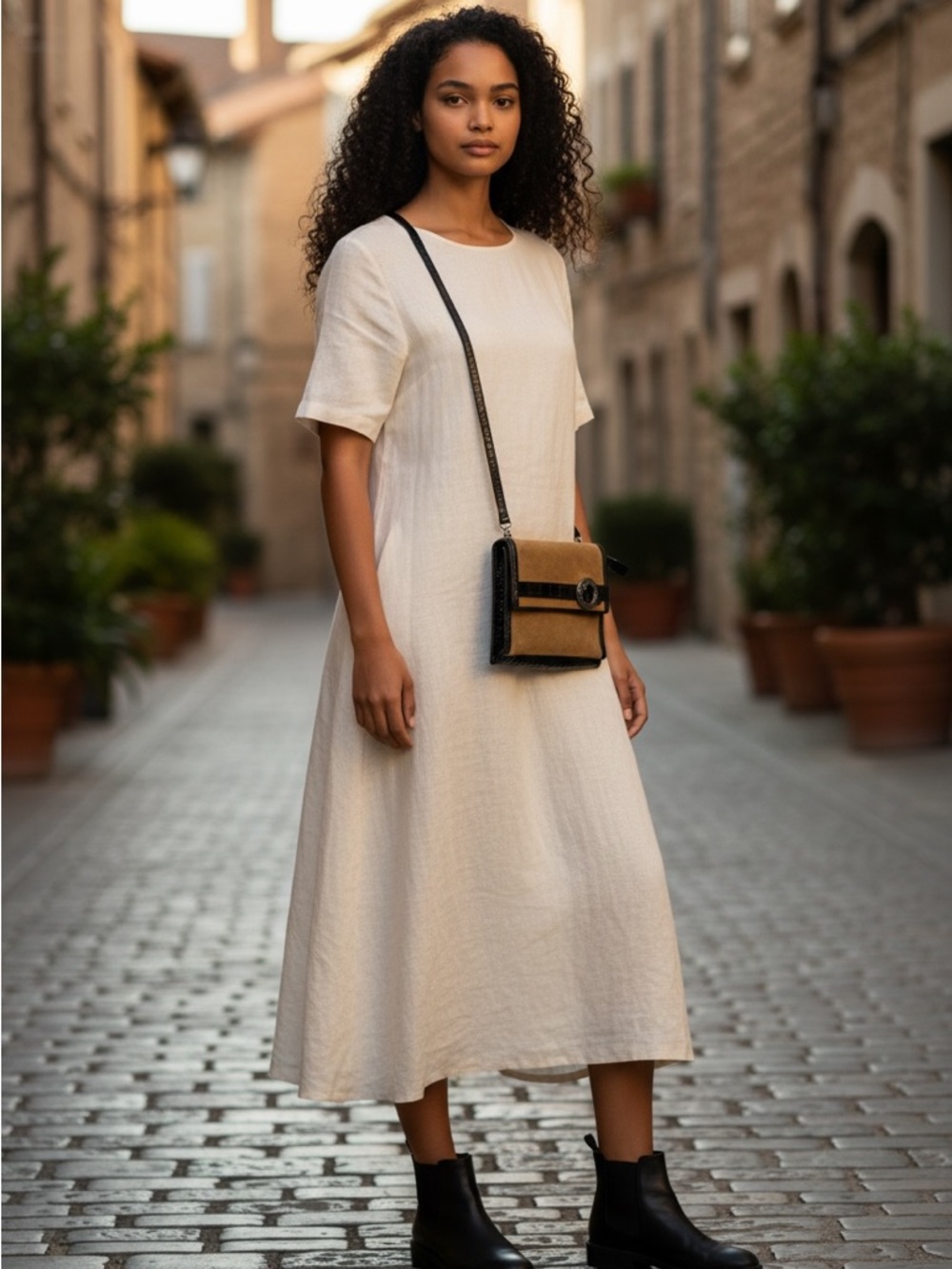 Brighton Suede and Leather Crossbody Bag with Black Trim - Tan - Picture 3 of 5